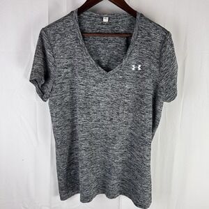 Under Armour V-Neck T-Shirt Gray XL Moisture-Wicking HEATGEAR Running Walking